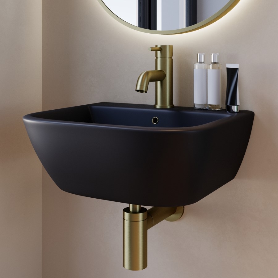 Matt Black Cloakroom Wall Hung Basin 450mm - Atlanta