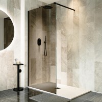 1000mm Black Smoked Glass Shower Screen for Wet Room & Walk In Shower - Atlas