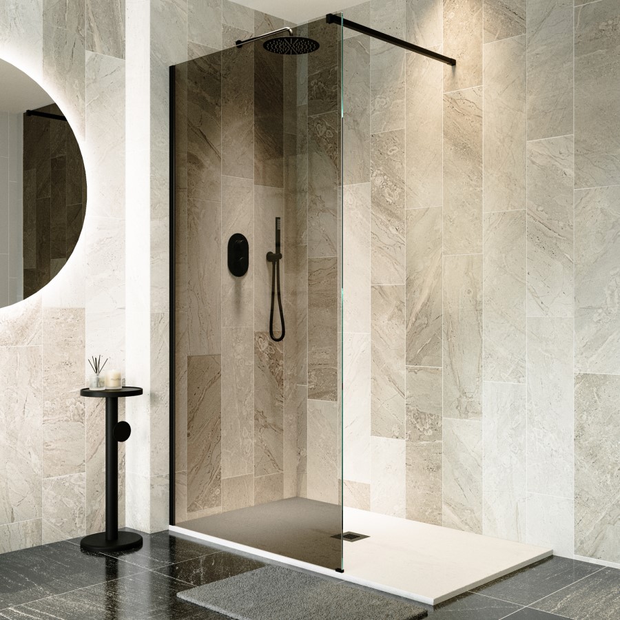 1000mm Black Smoked Glass Shower Screen for Wet Room & Walk In Shower - Atlas