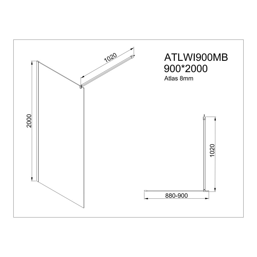 1400x900mm Smoked Walk In Shower Screen Enclosure - Atlas
