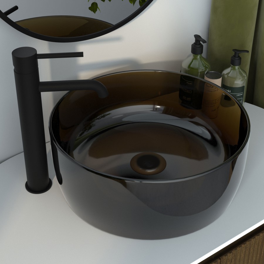 Black Round Transparent Resin Countertop Basin 400mm - Aurea