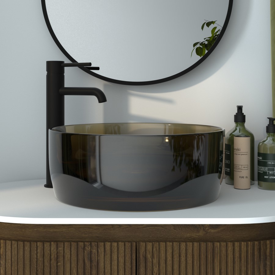 Transparent Color Basin Amber Round Transparent Resin Countertop Basin 400mm - Aurea - Better ...