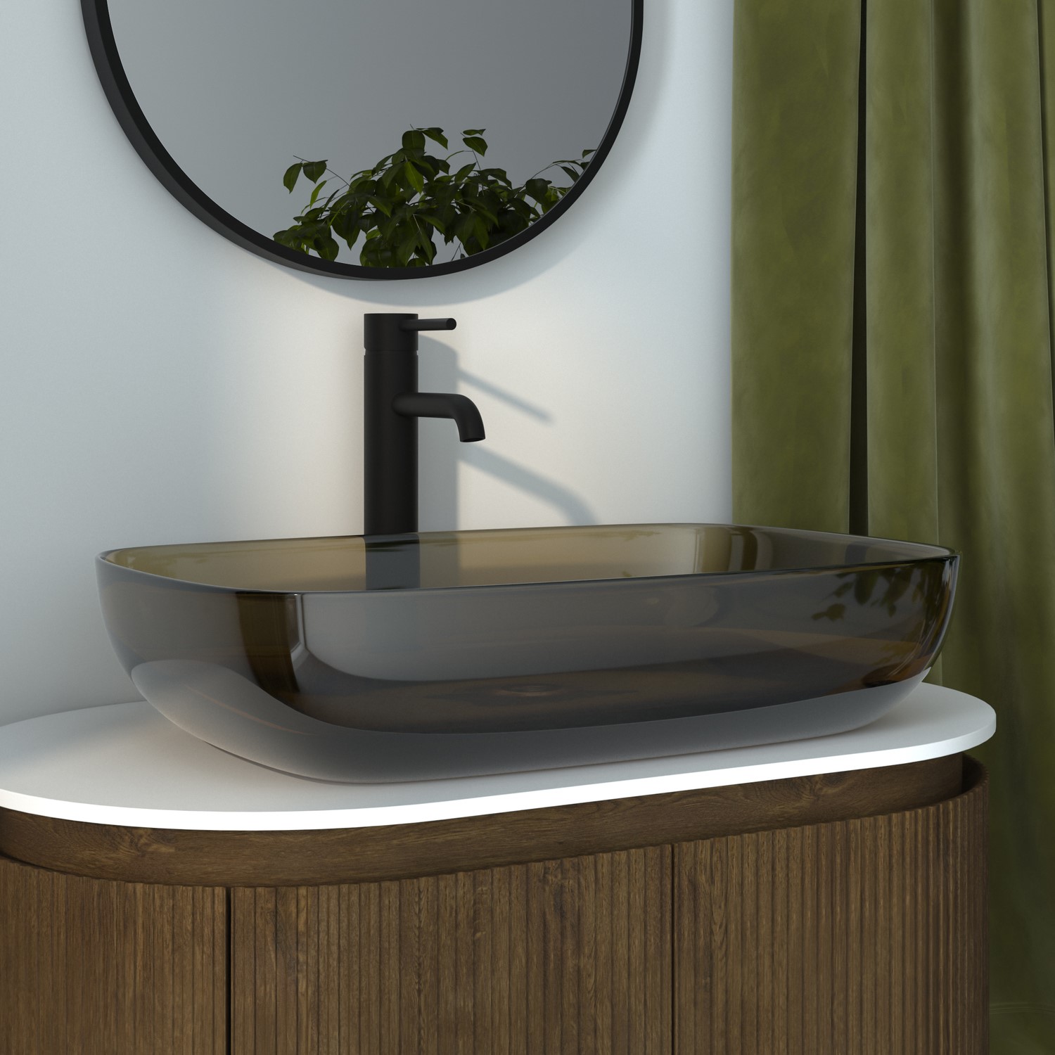 Transparent Color Basin Amber Rectangular Transparent Resin Countertop Basin 600mm - Aurea ...