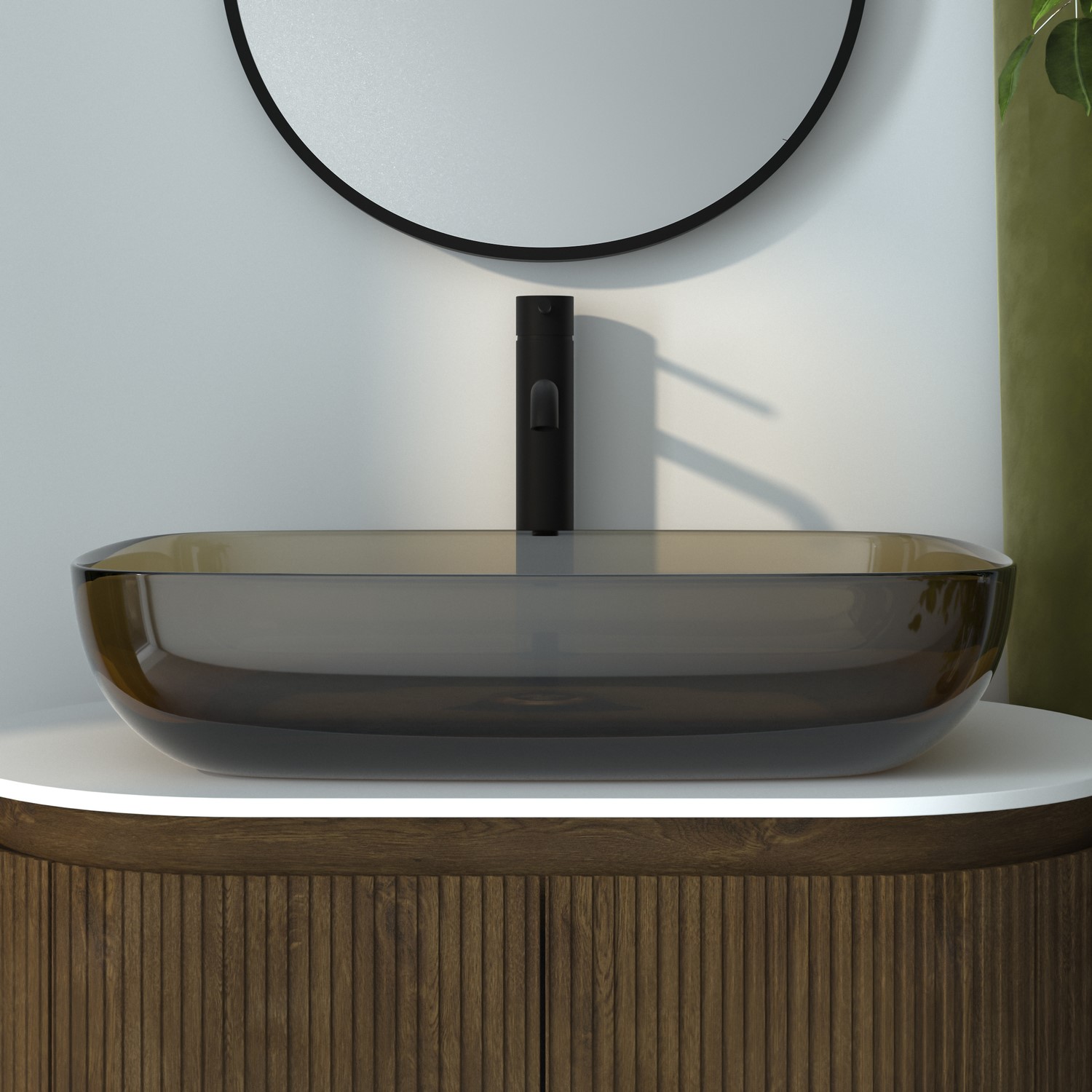 Transparent Color Basin Amber Rectangular Transparent Resin Countertop Basin 600mm - Aurea ...
