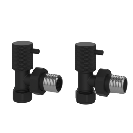 Black Knurled Round Angled Radiator Valves - Better Bathrooms