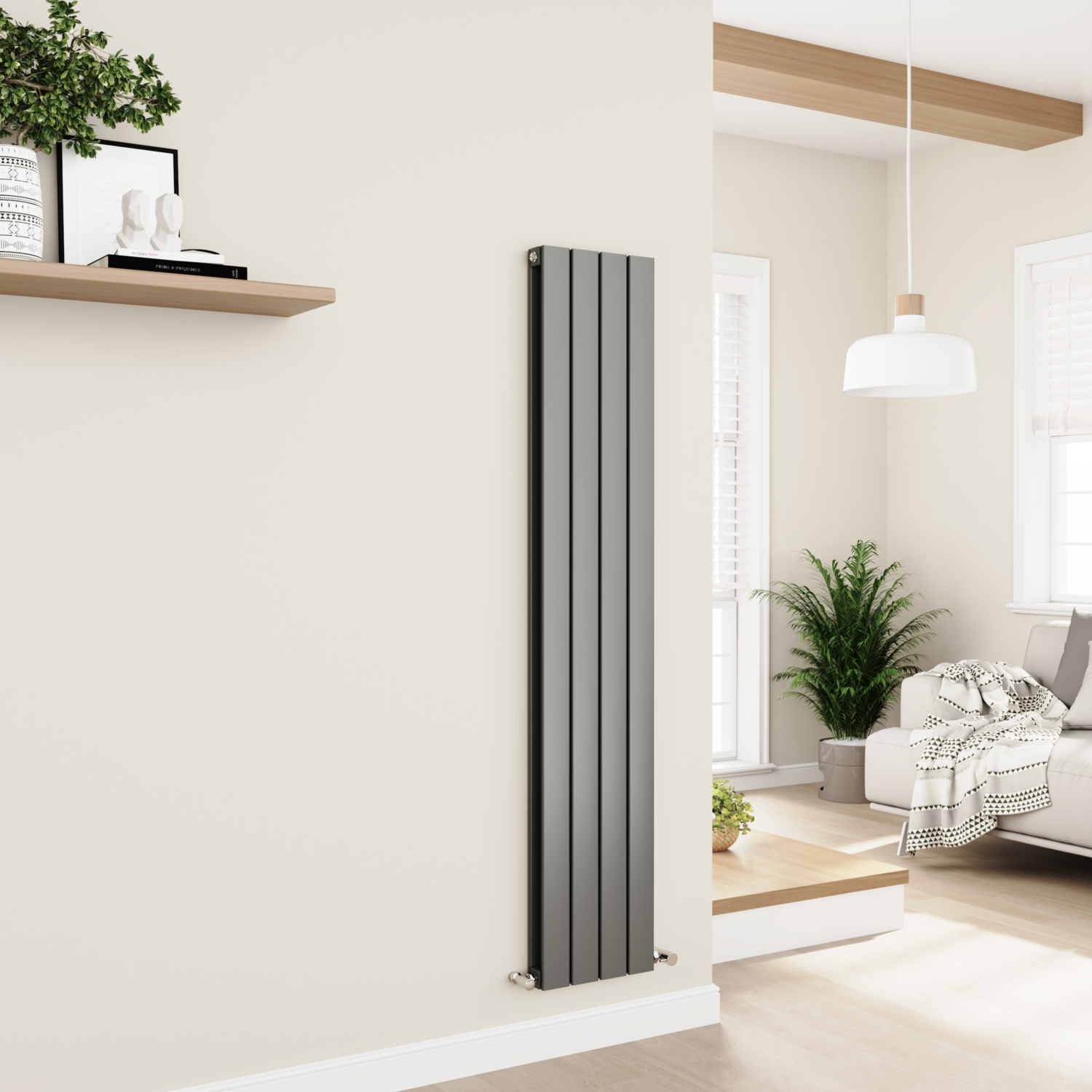 Eco Eleganza Anthracite Vertical Flat Designer Aluminium Radiator 1600X300mm Double Panel 2699 Btu