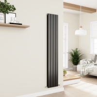 Eco Eleganza Midnight Black Vertical Flat Designer Aluminium Radiator 1800x300mm Double Panel 2928 BTU Eco Eleganza Midnight Black Vertical Flat Designer Aluminium Radiator 1800x300mm Double Panel 2928 BTU