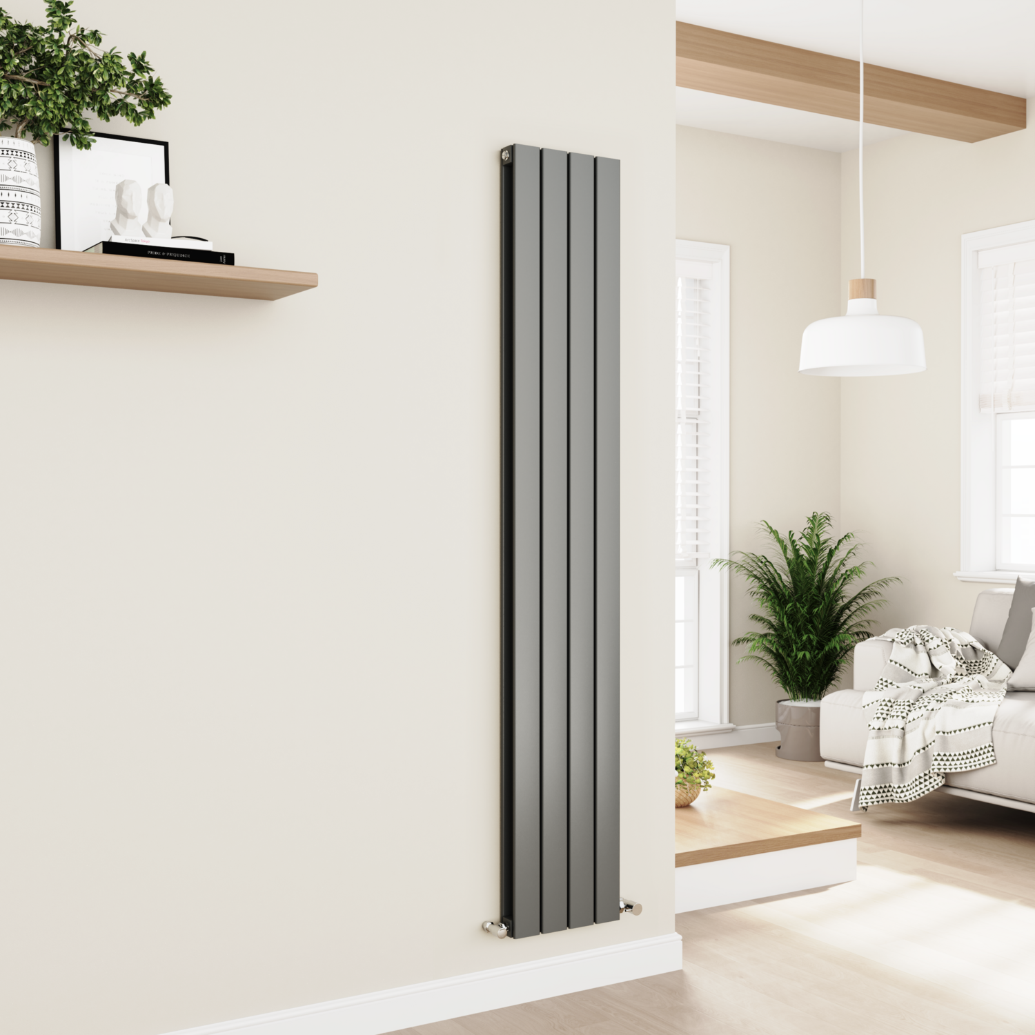 Eco Eleganza Anthracite Vertical Flat Designer Aluminium Radiator 1800X300mm Double Panel 2928 Btu