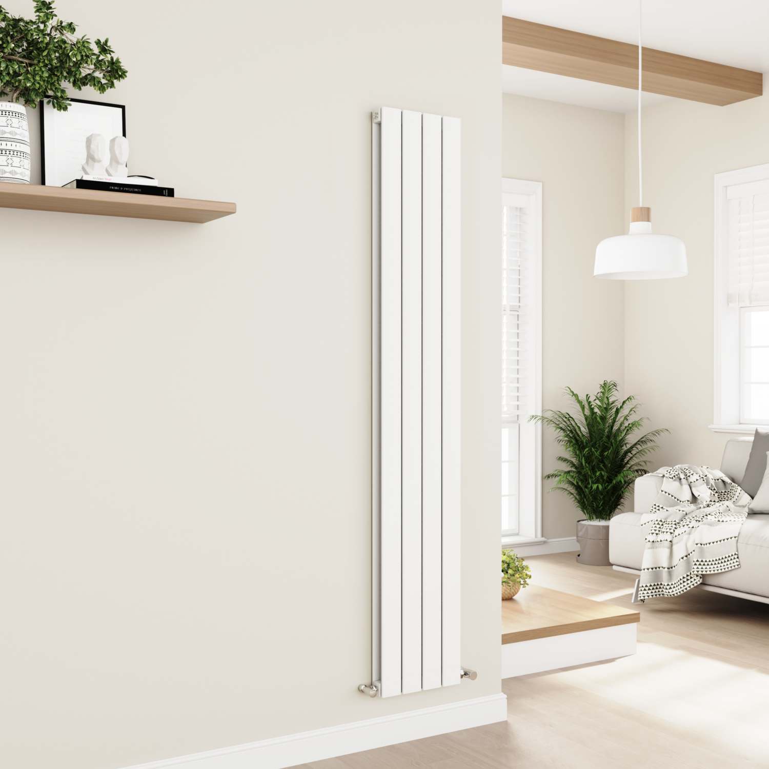 Eco Eleganza White Vertical Flat Designer Aluminium Radiator 1800X300mm Double Panel 2928 Btu