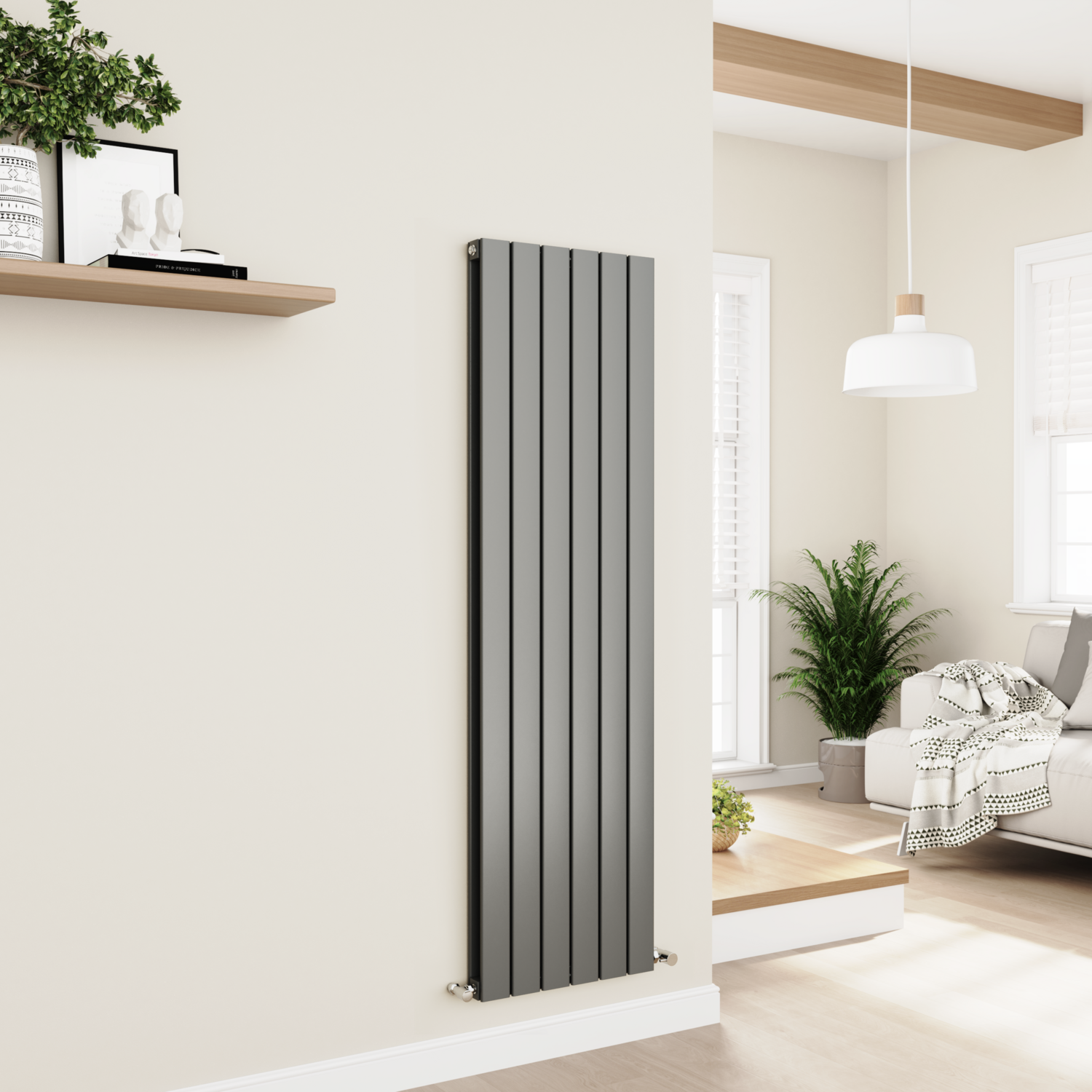 Eco Eleganza Anthracite Vertical Flat Designer Aluminium Radiator 1600X450mm Double Panel 4049 Btu