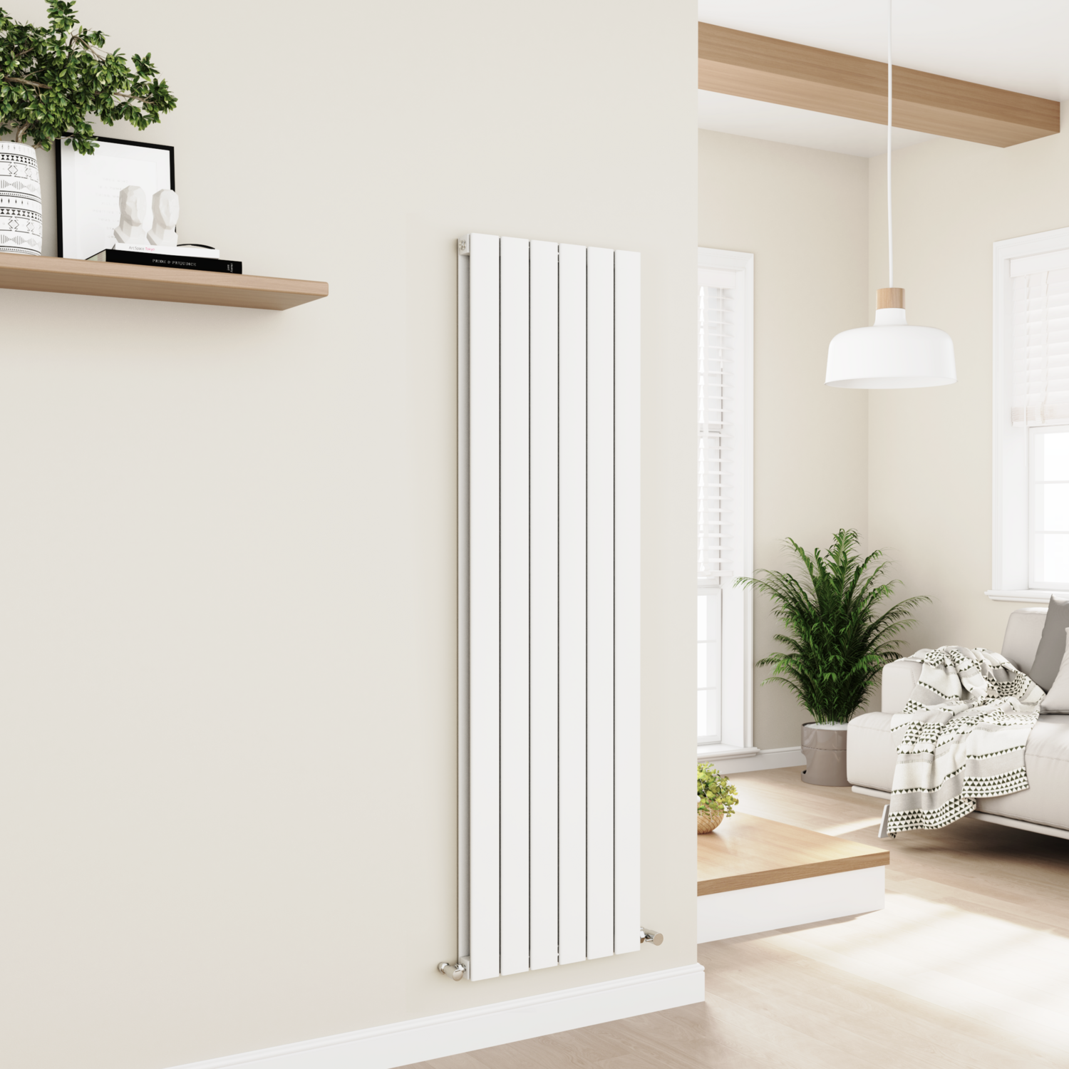 Eco Eleganza White Vertical Flat Designer Aluminium Radiator 1600X450mm Double Panel 4049 Btu