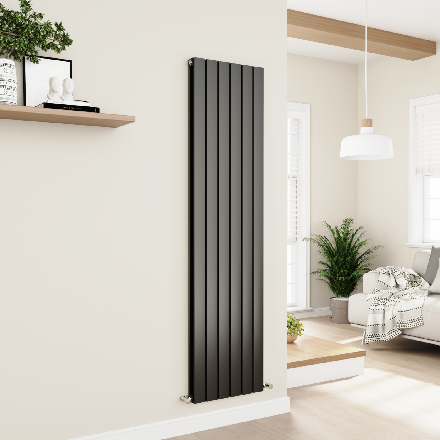 Eco Eleganza Midnight Vertical Flat Designer Aluminium Radiator 1800X450mm Double Panel 4392 Btu AVD6-1800-BCF - Image 2