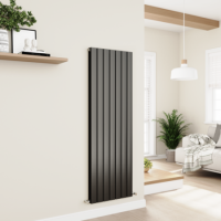 Eco Eleganza Midnight Black Vertical Flat Designer Aluminium Radiator 1600x525mm Double Panel 4724 BTU Eco Eleganza Midnight Black Vertical Flat Designer Aluminium Radiator 1600x525mm Double Panel 4724 BTU