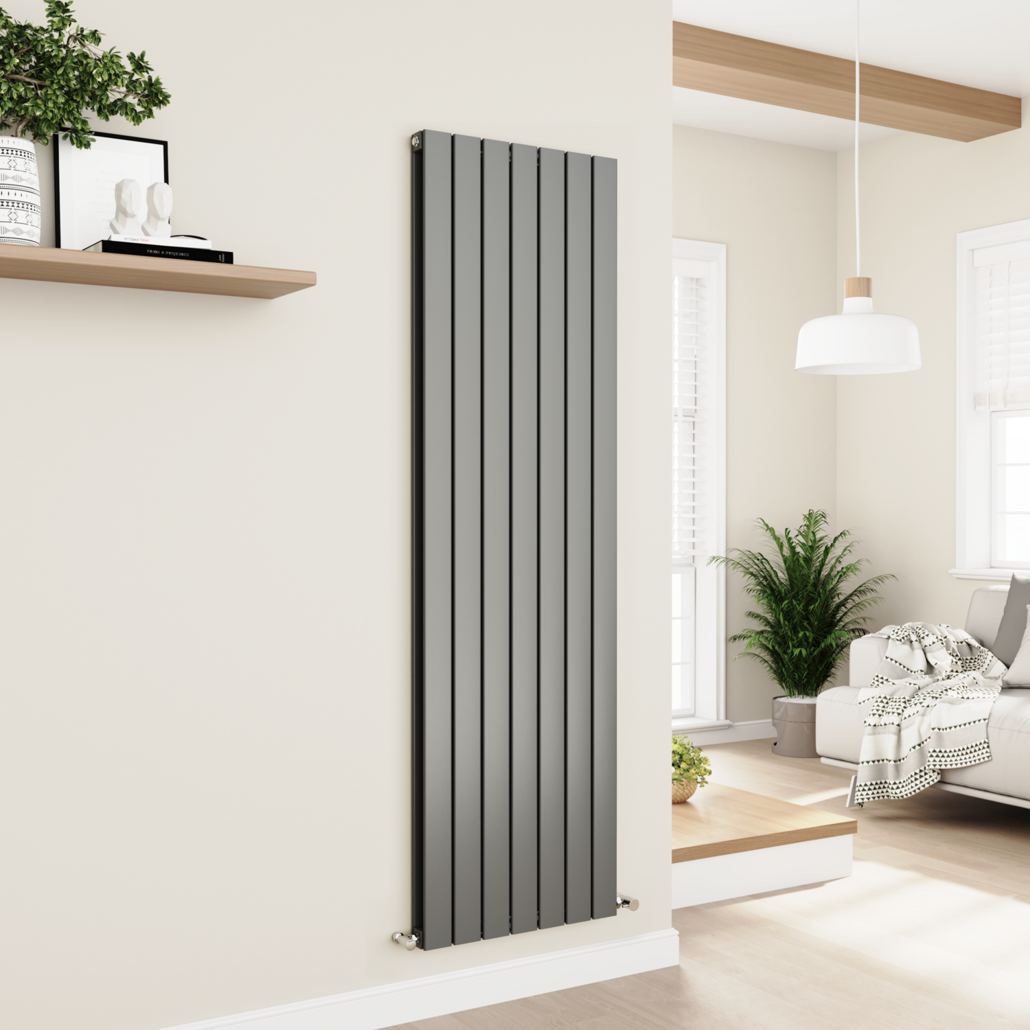 Eco Eleganza Anthracite Vertical Flat Designer Aluminium Radiator 1800X525mm Double Panel 5124 Btu