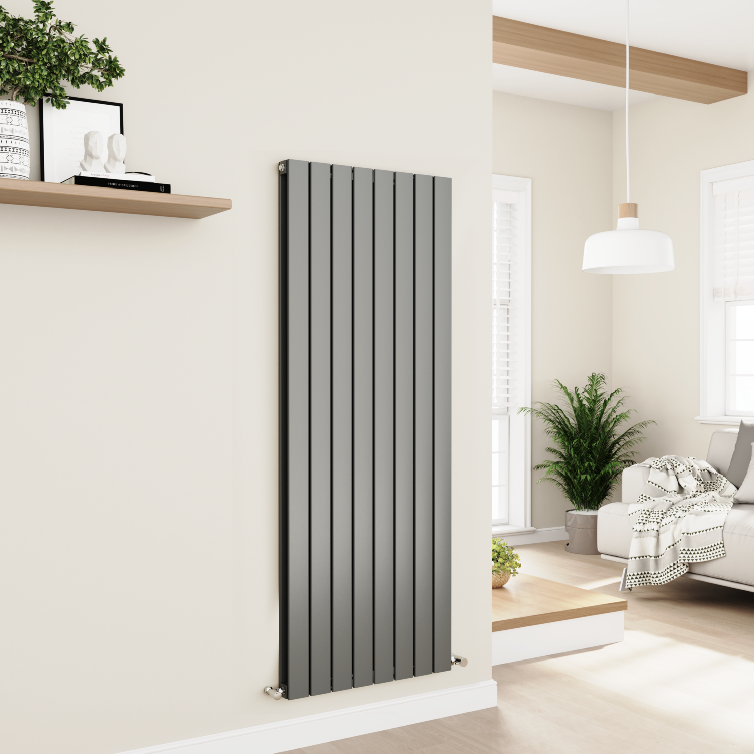 Eco Eleganza Anthracite Vertical Flat Designer Aluminium Radiator 1600X600mm Double Panel 5398 Btu