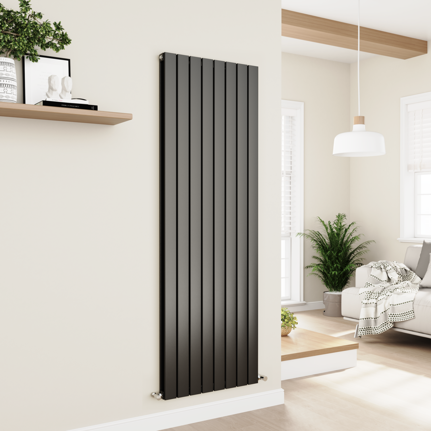 Eco Eleganza Midnight Vertical Flat Designer Aluminium Radiator 1800X600mm Double Panel 5856 Btu AVD8-1800-BCF - Image 2