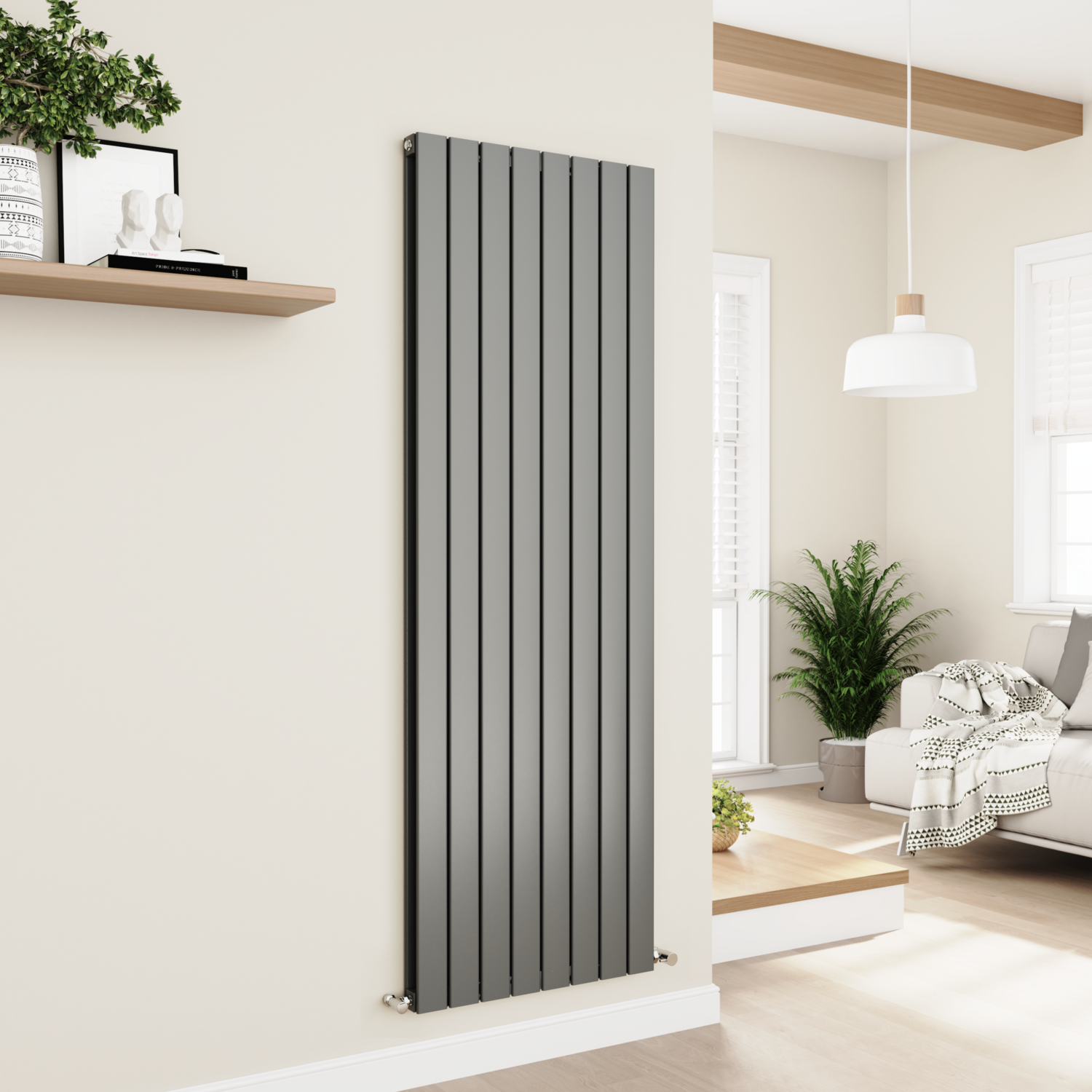 Eco Eleganza Anthracite Vertical Flat Designer Aluminium Radiator 1800X600mm Double Panel 5856 Btu