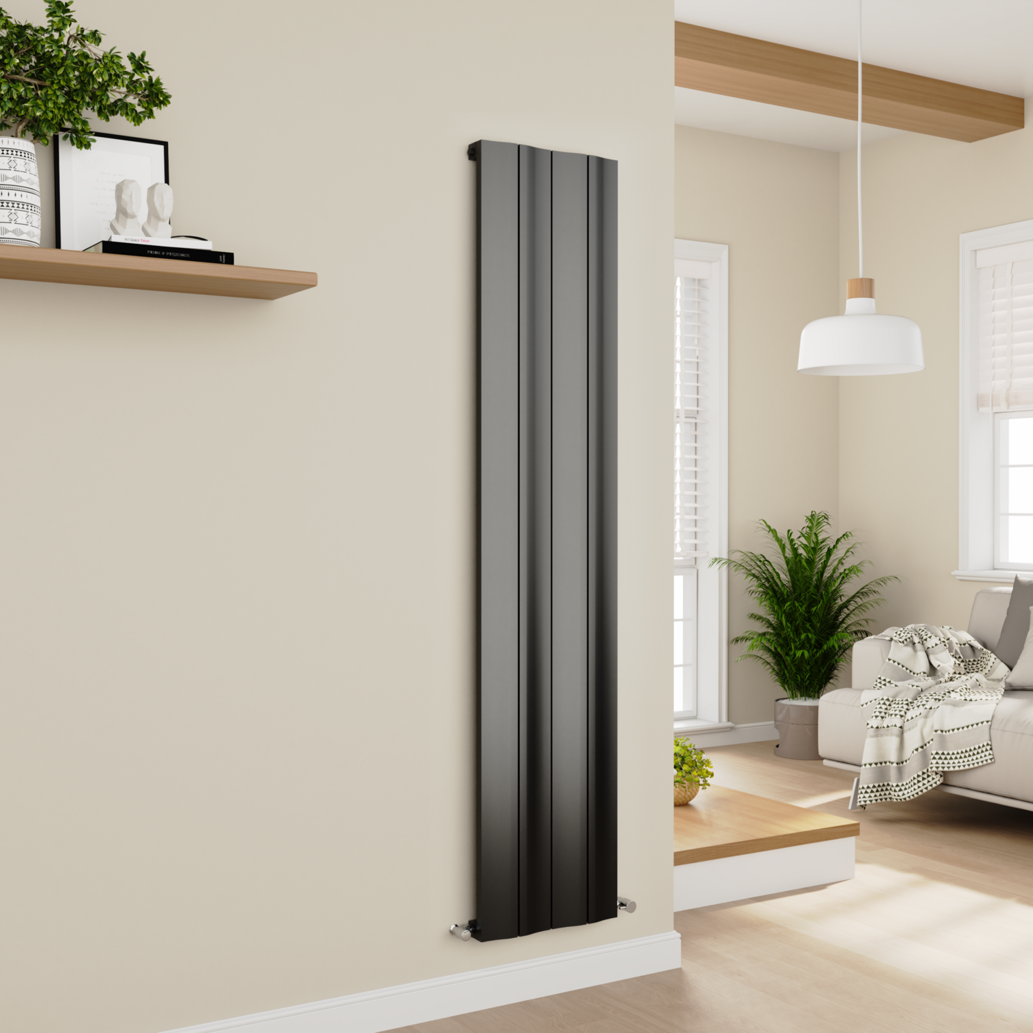 Eco Style Radiator Eco Vivante Midnight Black Vertical Wave Designer Aluminium Radiator ...