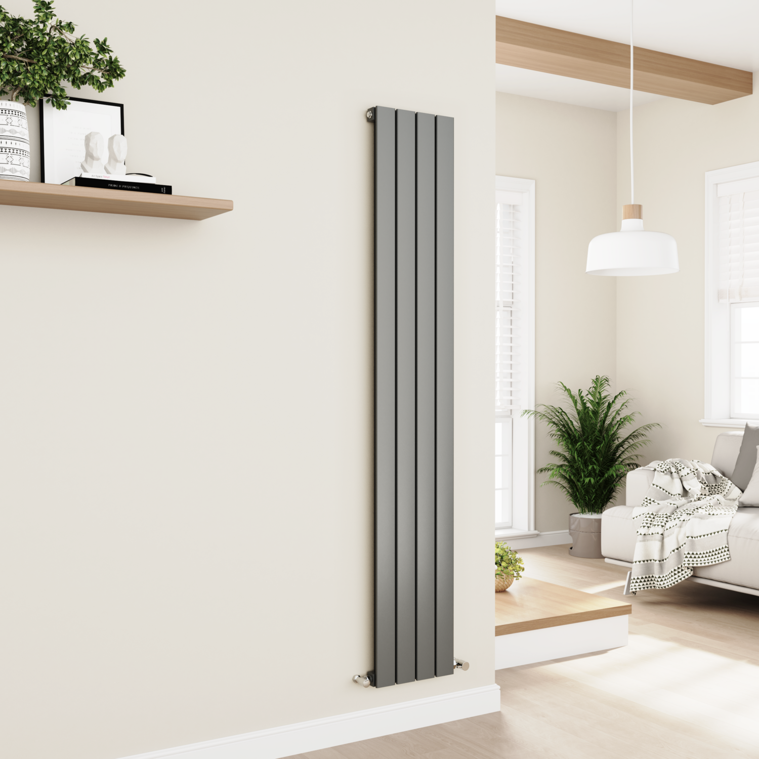 Eco Eleganza Anthracite Vertical Flat Designer Aluminium Radiator 1800X300mm Single Panel 2258 Btu