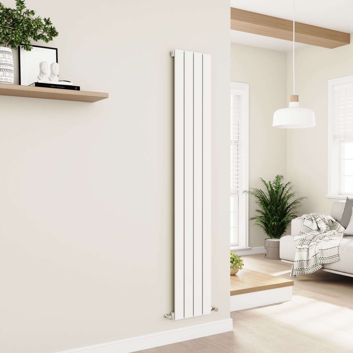 Eco Eleganza White Vertical Flat Designer Aluminium Radiator 1800X300mm Single Panel 2258 Btu