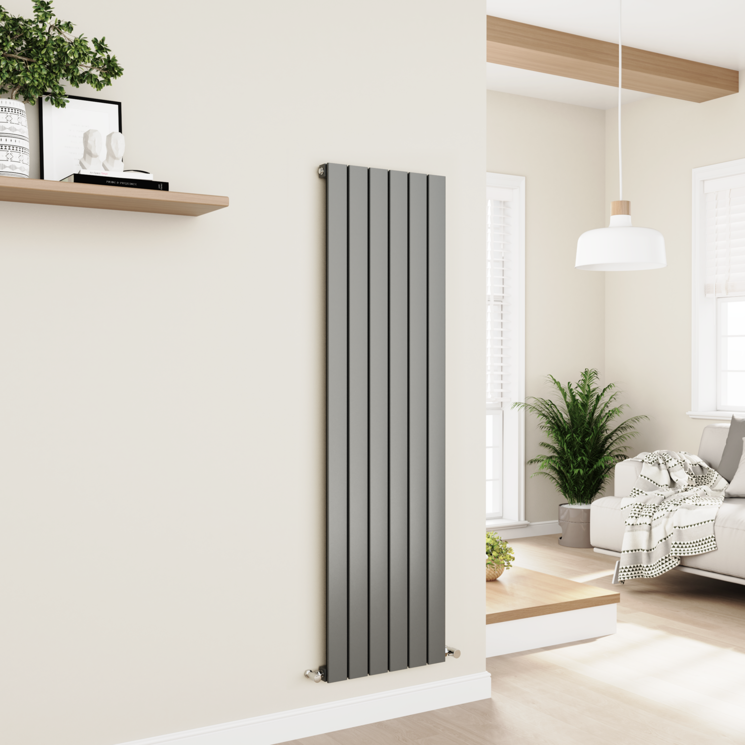 Eco Eleganza Anthracite Vertical Flat Designer Aluminium Radiator 1600X450mm Single Panel 3055 Btu AVS6-1600-DGCF - Image 2