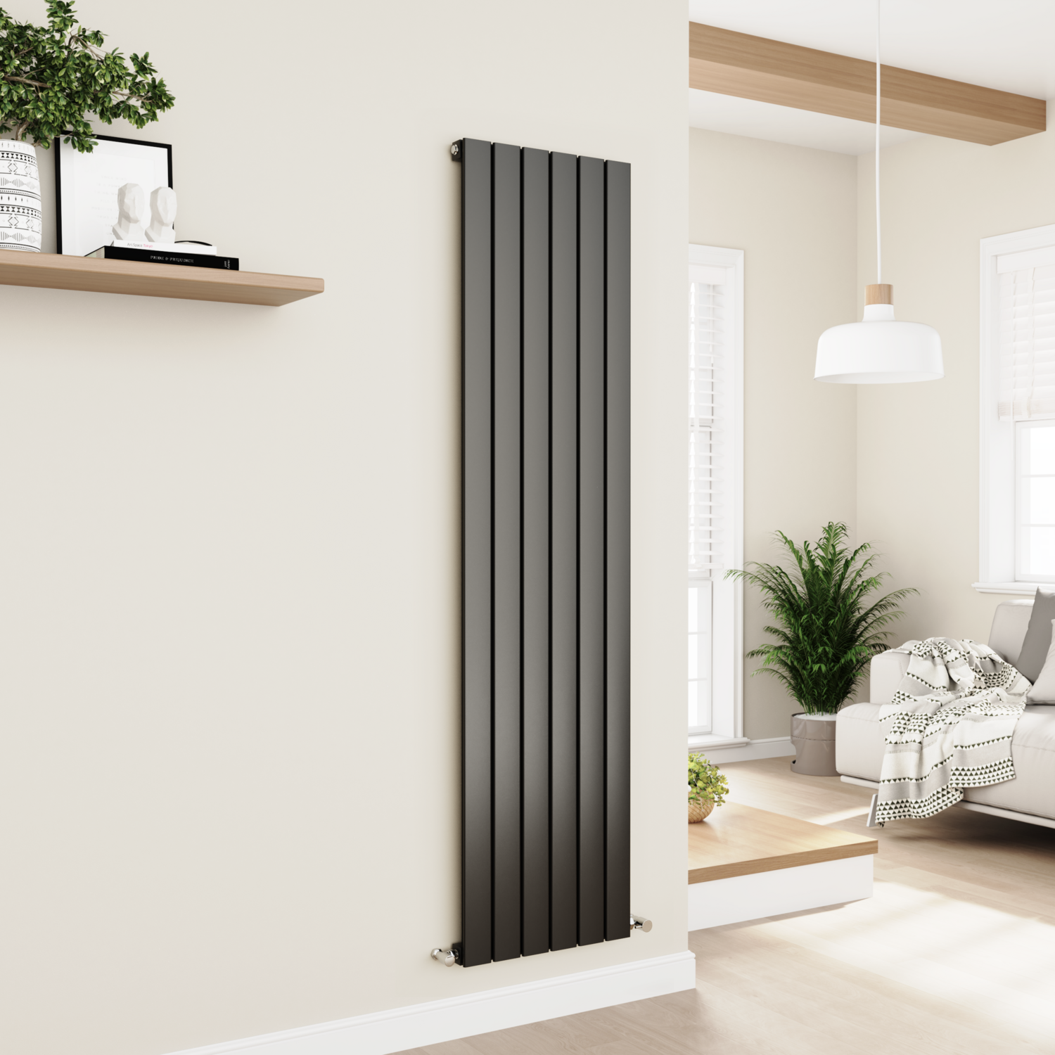Eco Eleganza Midnight Vertical Flat Designer Aluminium Radiator 1800X450mm Single Panel 3388 Btu AVS6-1800-BCF - Image 2