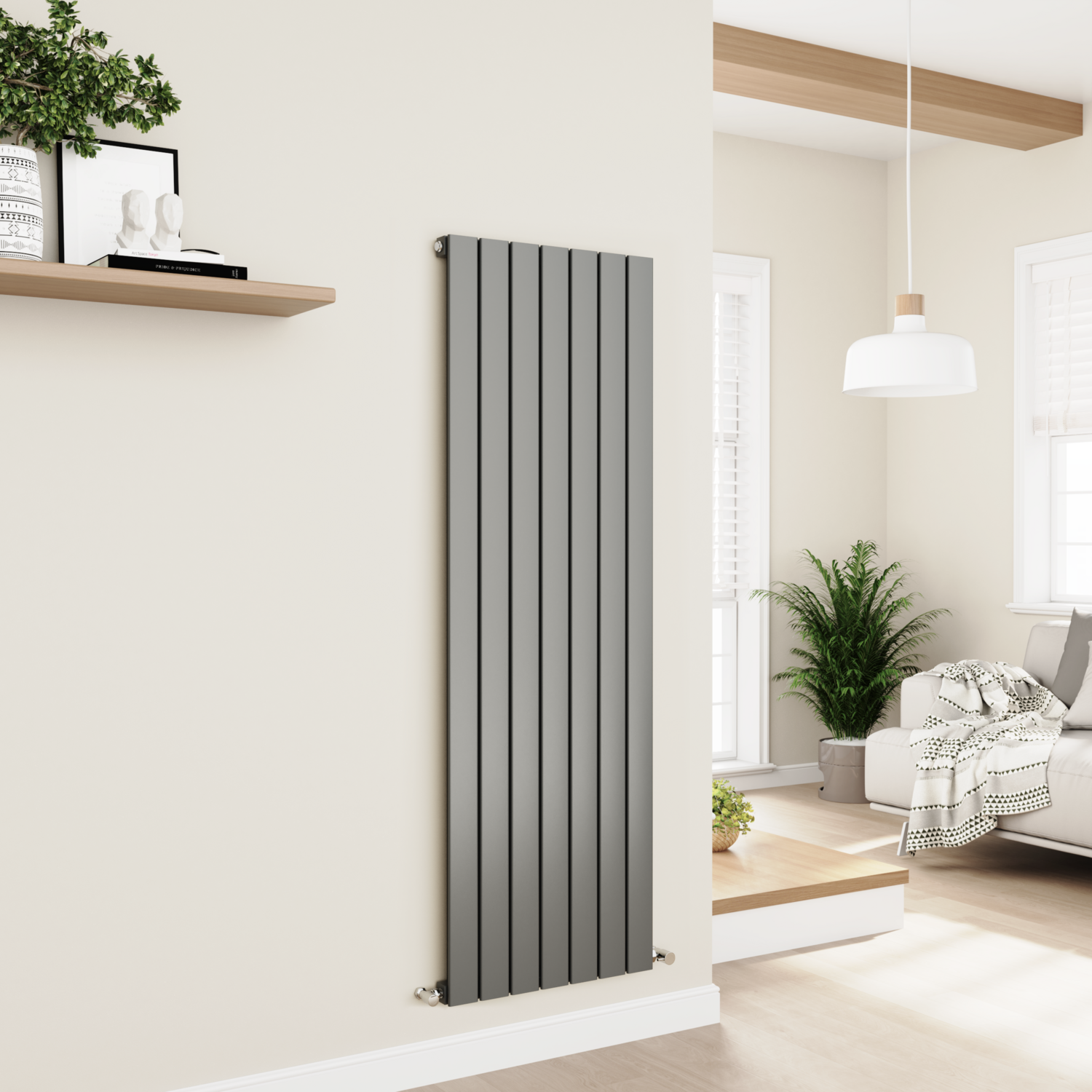 Eco Eleganza Anthracite Vertical Flat Designer Aluminium Radiator 1600X525mm Single Panel 3564 Btu AVS7-1600-DGCF - Image 2
