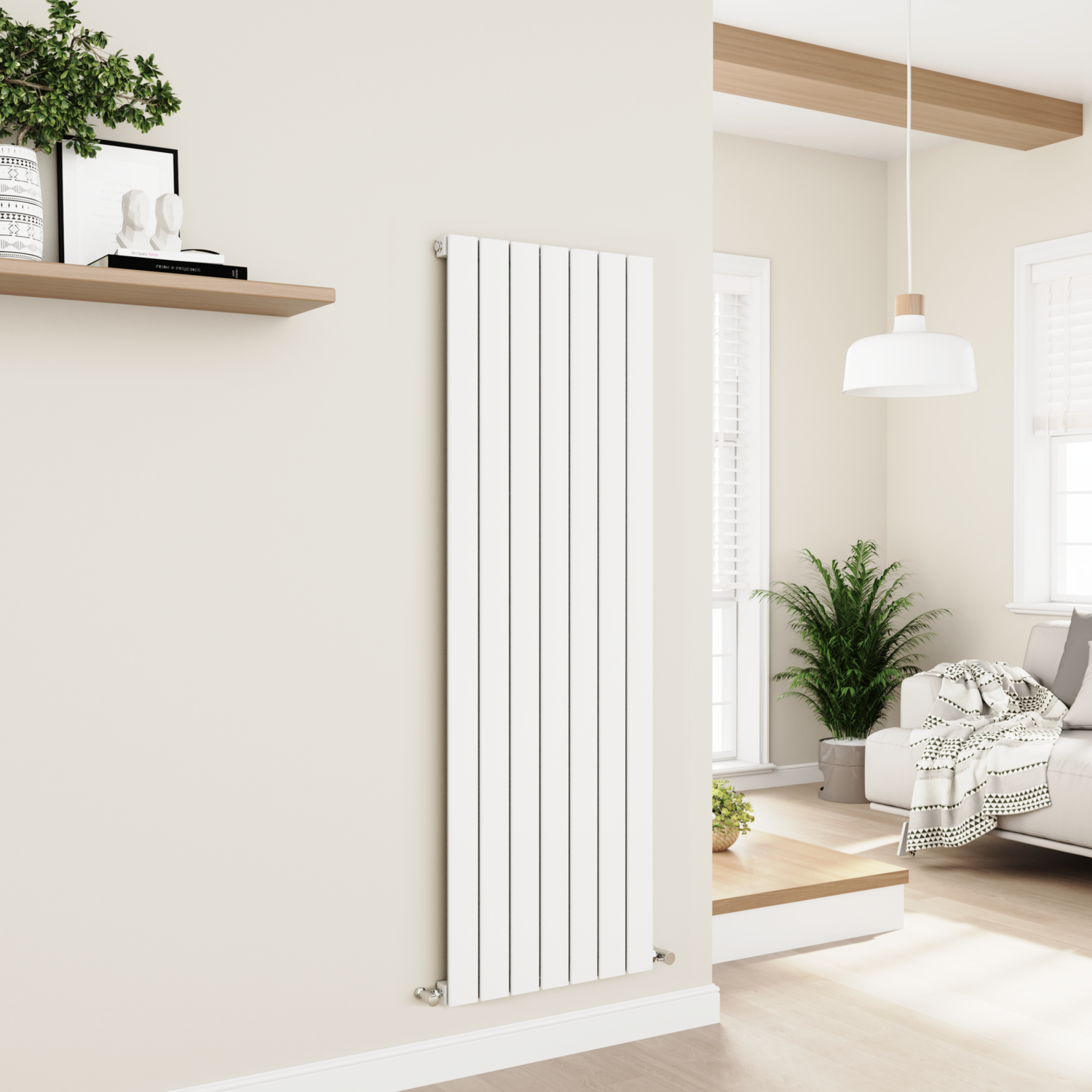 Eco Eleganza White Vertical Flat Designer Aluminium Radiator 1600X525mm Single Panel 3564 Btu