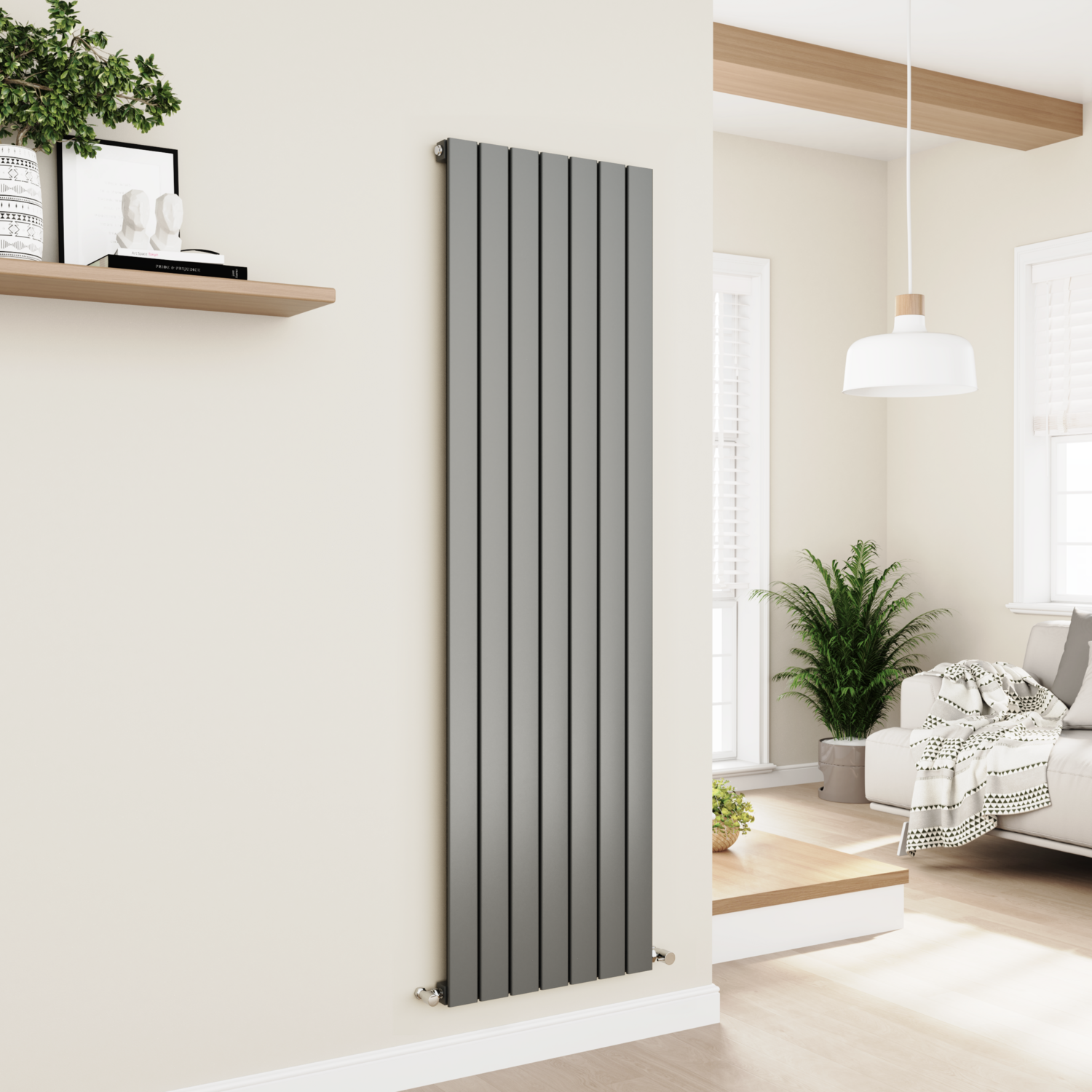 Eco Eleganza Anthracite Vertical Flat Designer Aluminium Radiator 1800X525mm Single Panel 3952 Btu