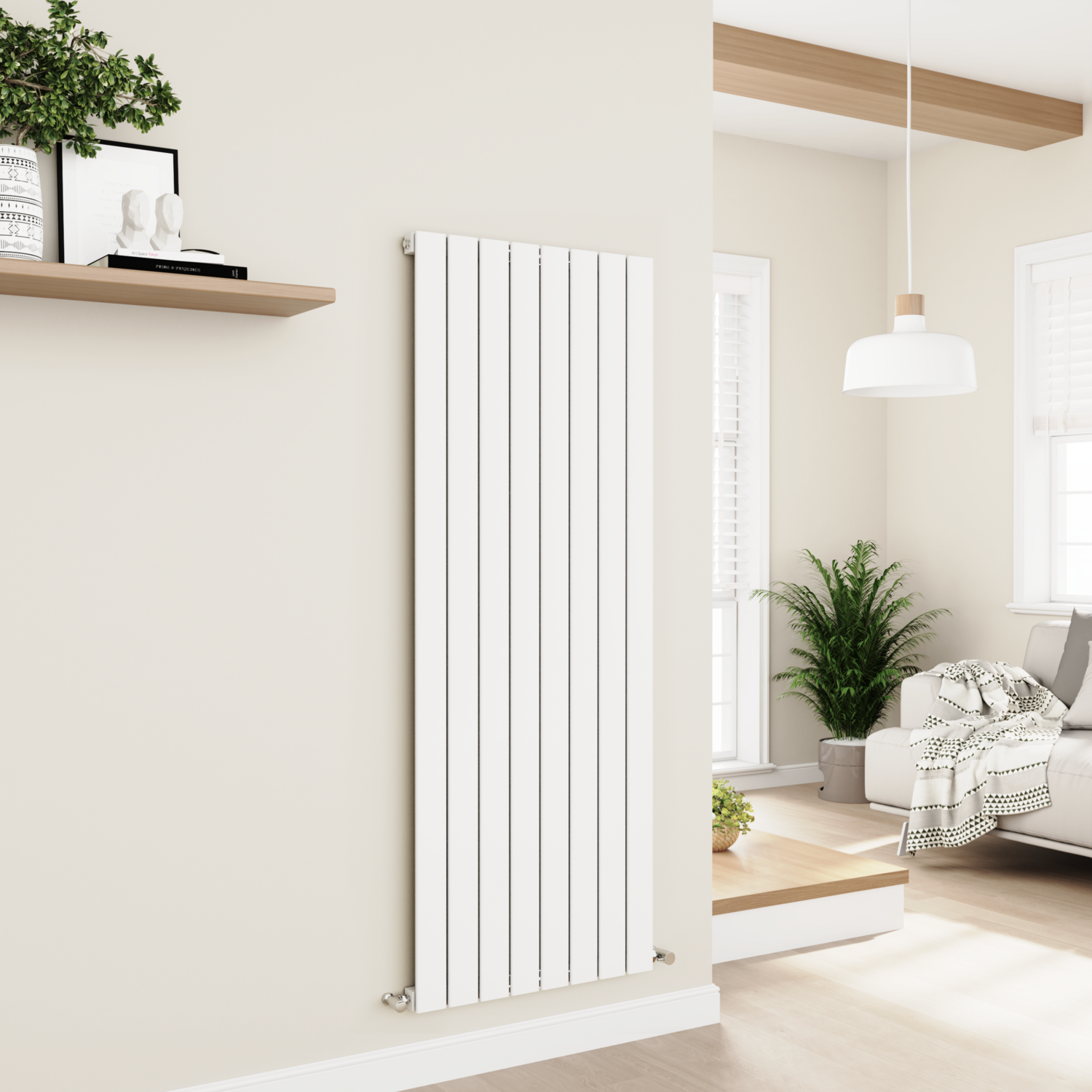 Eco Eleganza Vertical Flat Designer Aluminium Radiator 1600X600mm Single Panel 4073 Btu AVS8-1600-WCF - Image 2