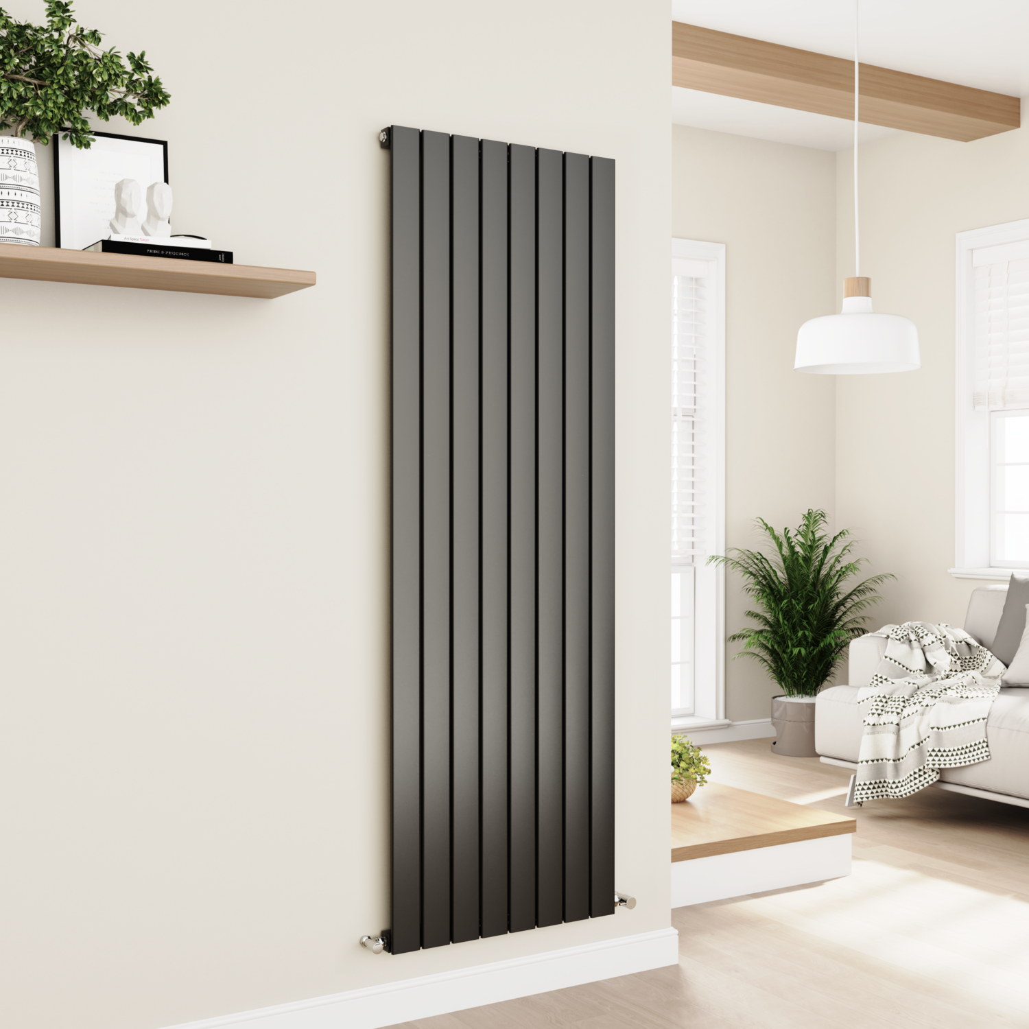 Eco Eleganza Midnight Vertical Flat Designer Aluminium Radiator 1800X600mm Single Panel 4517 Btu AVS8-1800-BCF - Image 2