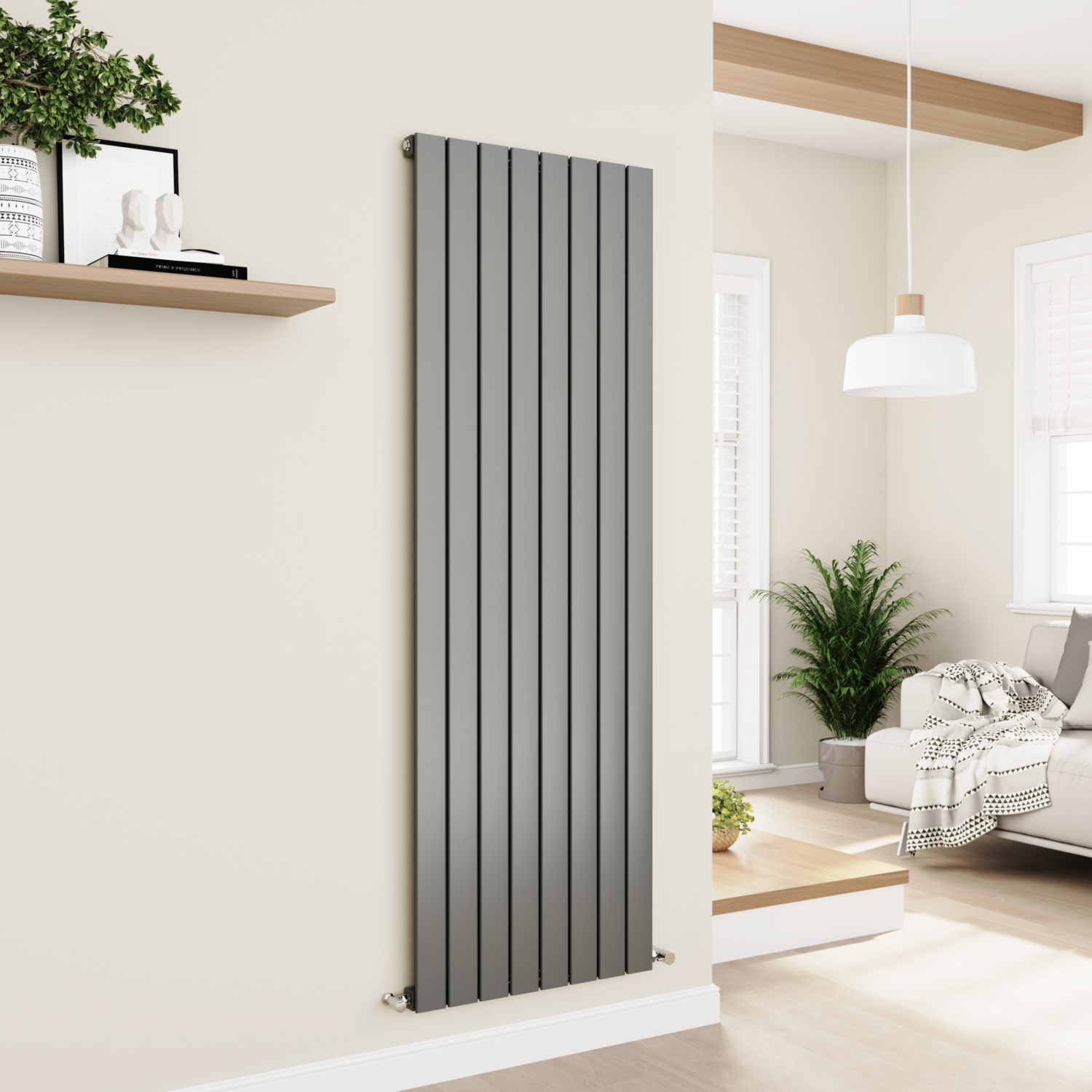 Eco Eleganza Anthracite Vertical Flat Designer Aluminium Radiator 1800X600mm Single Panel 4517 Btu AVS8-1800-DGCF - Image 2