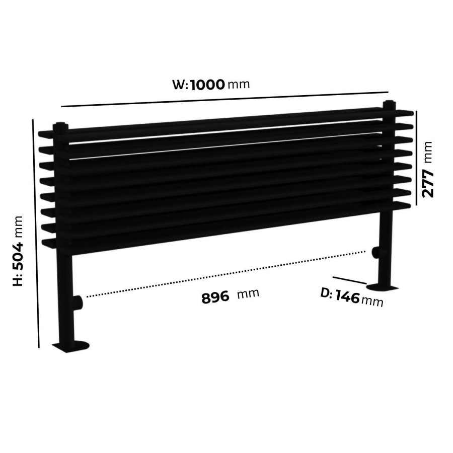 Black Horizontal Floor Standing Radiator 500 x 1000mm - Azuma