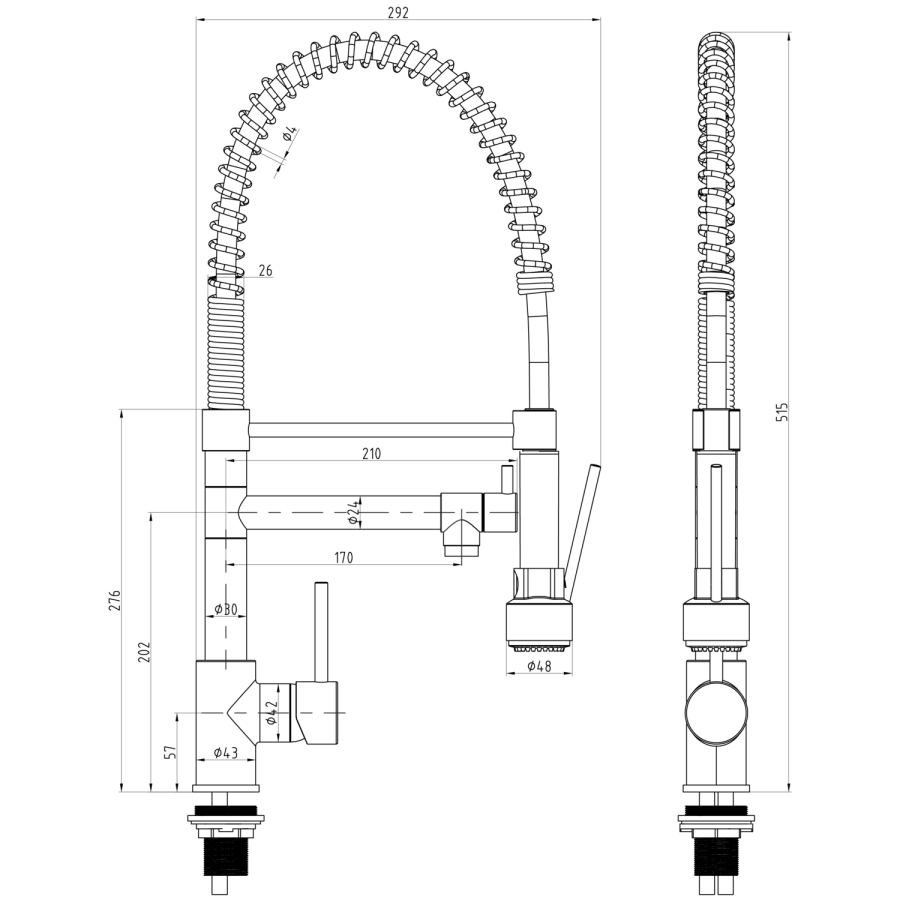 Reginox Chrome & Black Single Lever Pull Out Kitchen Tap - Arndel CH