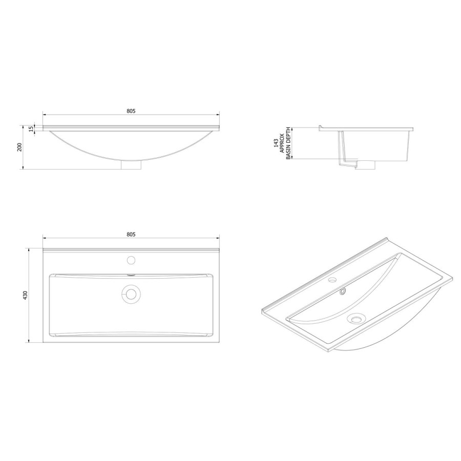 Moderno 800 Polymarble Thin Edge Basin
