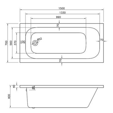 Sochi Round Style Single Ended Straight Standard Bath - 1500 x 700mm
