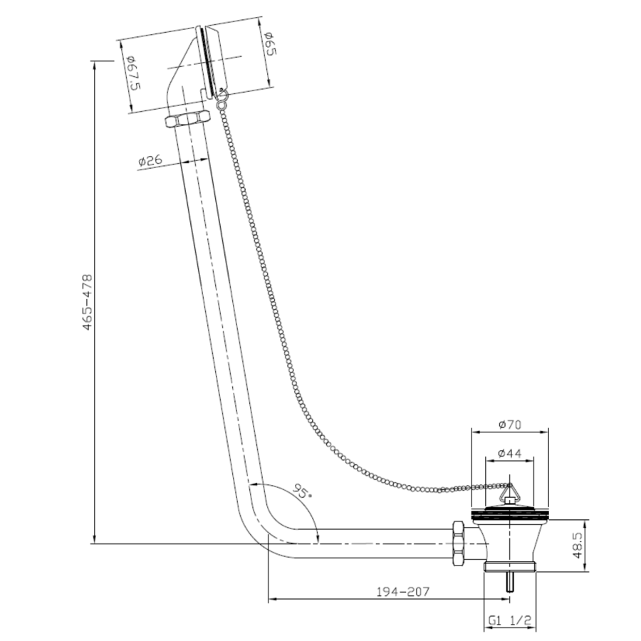 Traditional Exposed Bath Waste - Brushed Brass