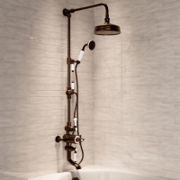 Brushed Bronze Traditional Thermostatic Bath Mixer Shower Set with Bath Filler Spout - Slide Rail Kit & Hand Shower - Camden