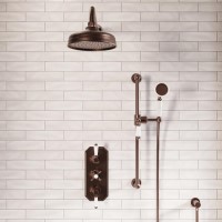 Brushed Bronze 2 Outlet Thermostatic Mixer Shower Set with Hand Shower & Slide Rail Kit - Cambridge