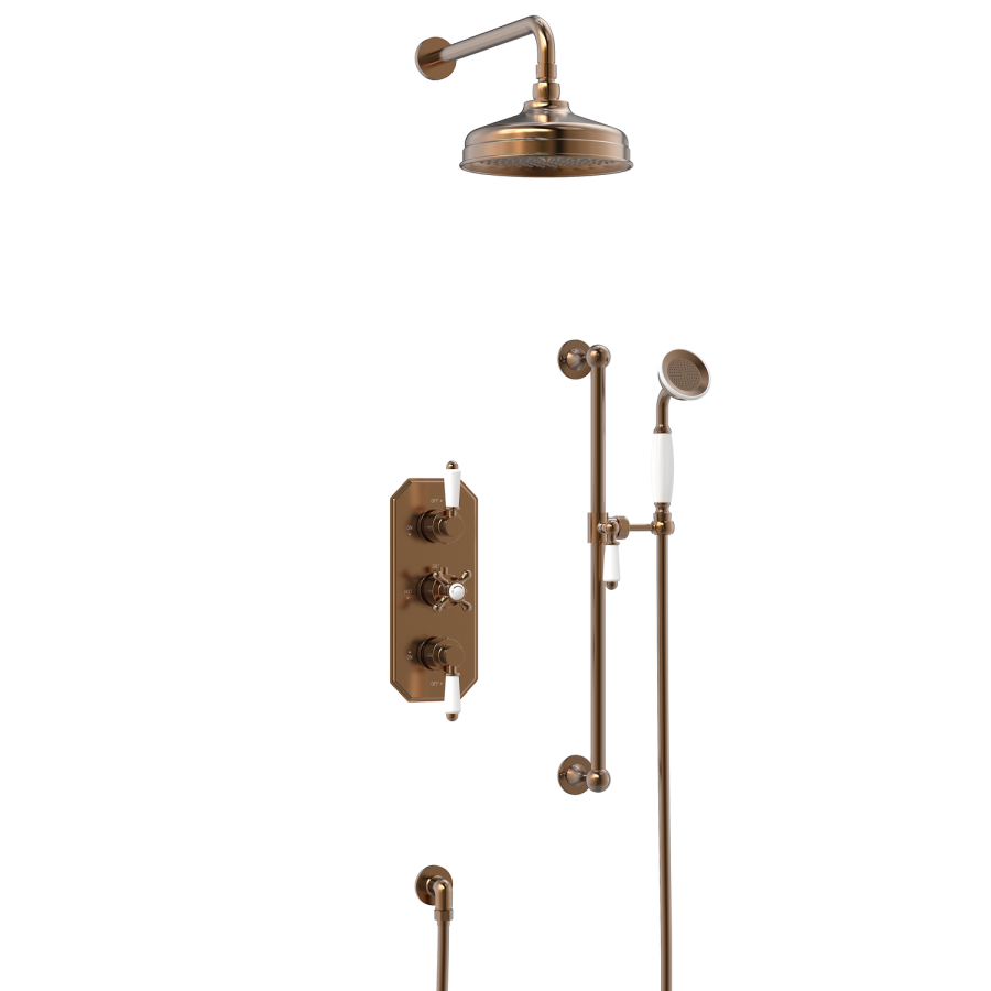 Brushed Bronze 2 Outlet Thermostatic Mixer Shower Set with Hand Shower & Slide Rail Kit - Cambridge