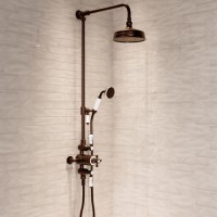 Brushed Bronze Traditional Thermostatic Mixer Shower Set with Slide Rail Kit & Hand Shower - Camden