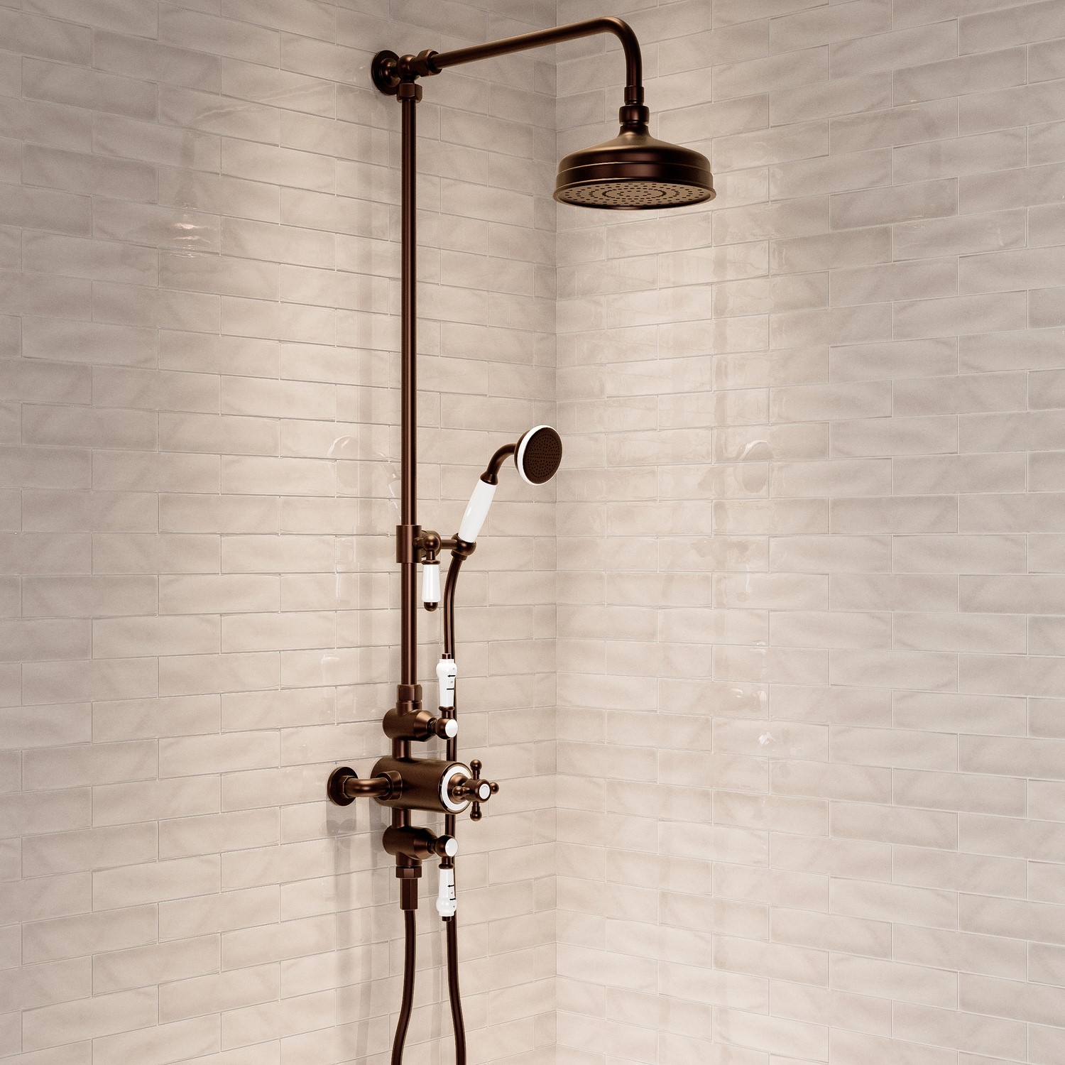 Camden Bronze Brushed Traditional Thermostatic Mixer Shower Set With Slide Rail Kit & Hand Shower