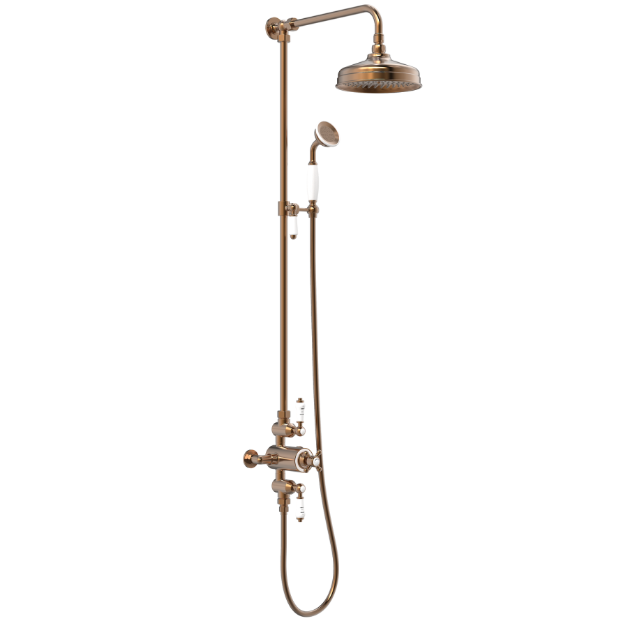 Brushed Bronze Traditional Thermostatic Mixer Shower Set with Slide Rail Kit & Hand Shower - Camden
