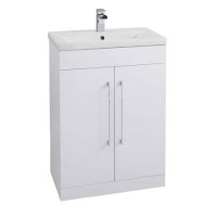 White Double Door Bathroom Vanity Unit & Mid Edge Basin