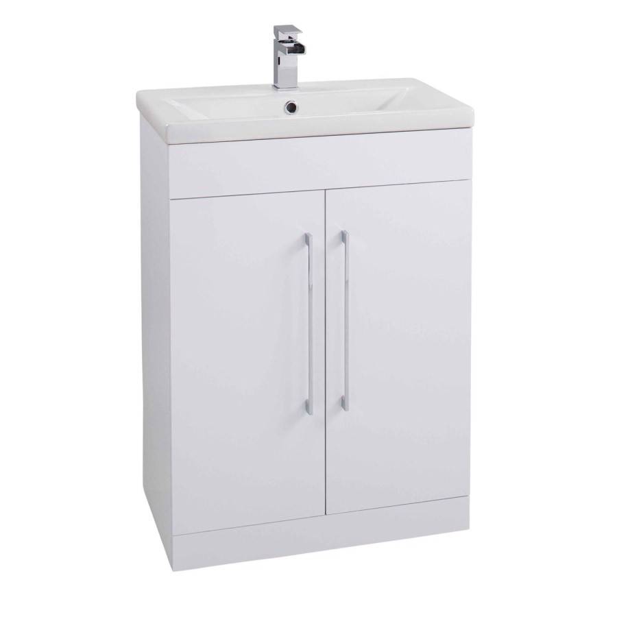 White Double Door Bathroom Vanity Unit & Mid Edge Basin