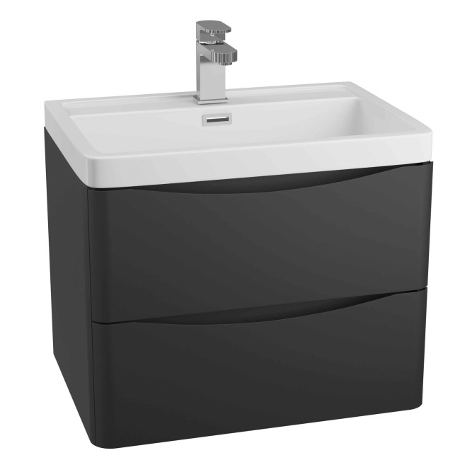 Black Wall Hung Bathroom Vanity Unit & Basin - W600 x H500mm - Oakland