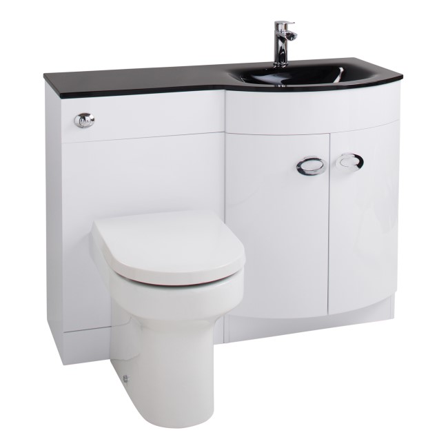 White Right Hand Vanity Unit & Black Glass Basin - Without Toilet