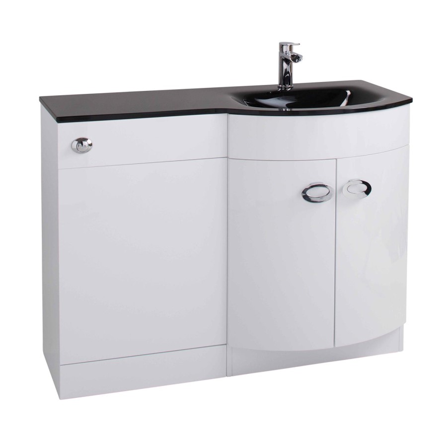 White Right Hand Vanity Unit & Black Glass Basin - Without Toilet