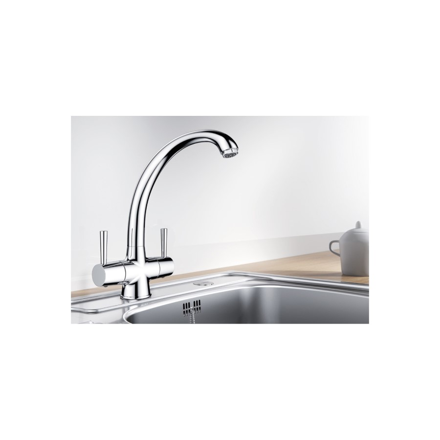 Blanco Chrome Twin Lever Mixer Kitchen Tap - Cleo II