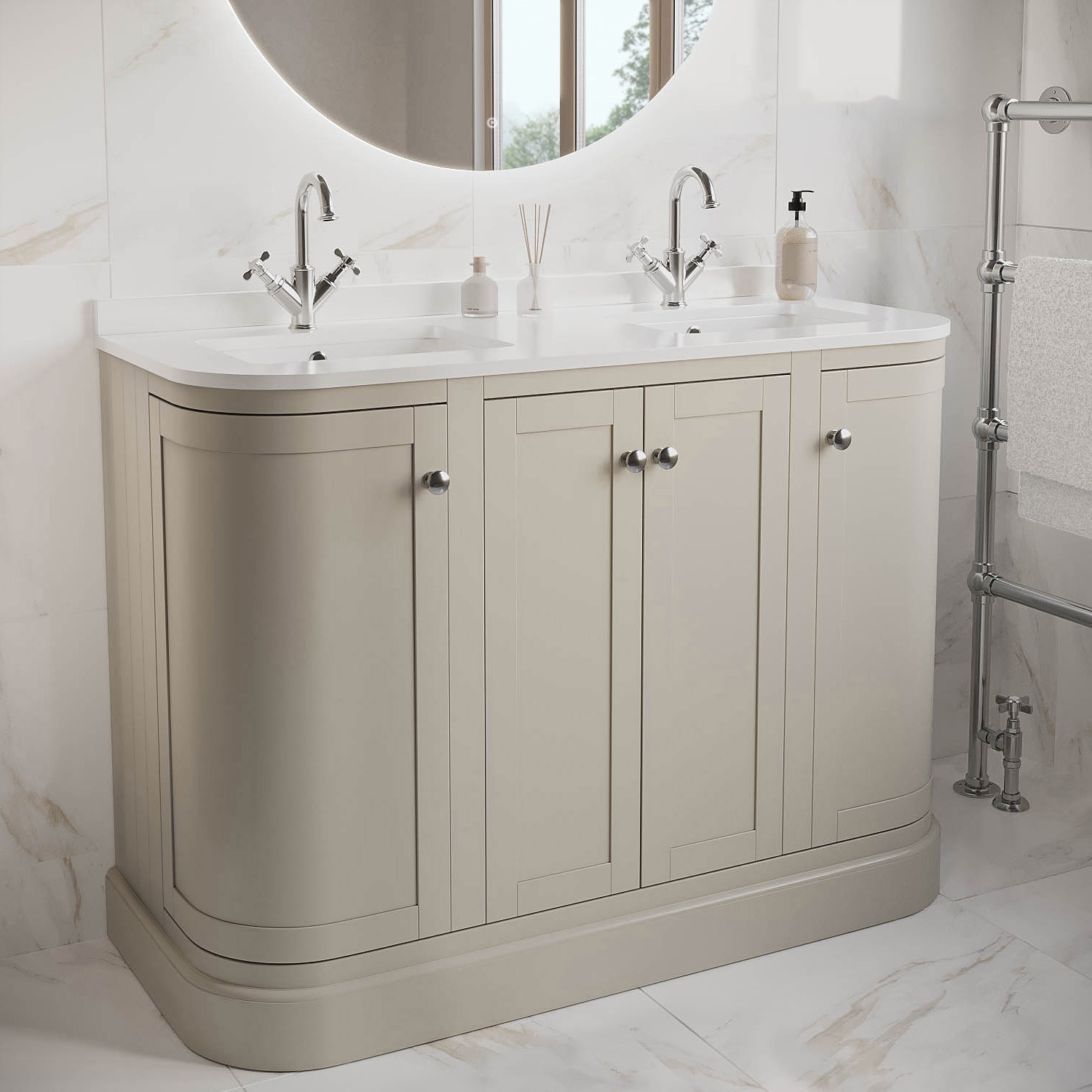 1200mm Beige Curved Freestanding Double Vanity Unit with Basins ...